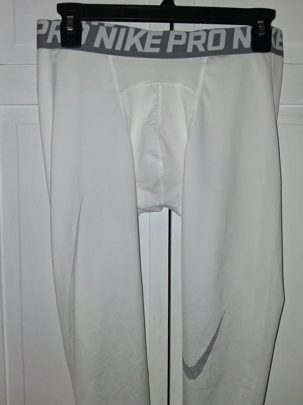 Nike Pro Dri-fit White Compression Tights with Gray Waistband and Gray Swoosh